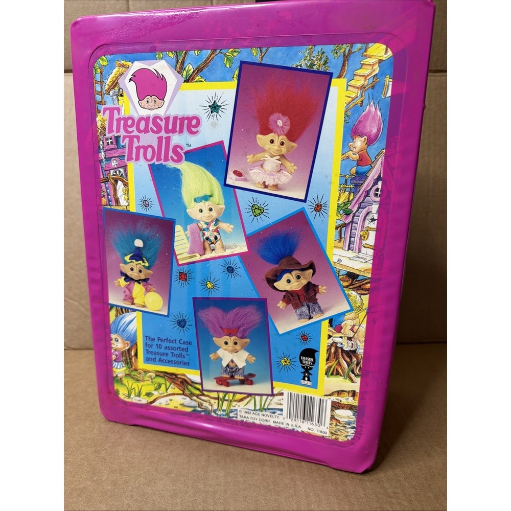 VINTAGE TREASURE TROLLS PINK CARRYING/STORAGE CASE WITH TRAYS 1992